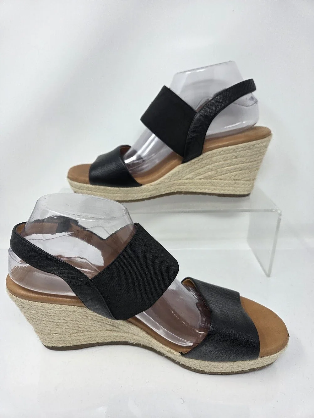 Gentle Souls Kara Espadrille Wedge Sandals Black Leather Womens 10M